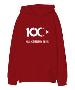 Türkiye,Türkiye bayrağı,milli mücadelenin 100.yılı. Kırmızı Oversize Unisex Kapüşonlu Sweatshirt