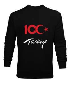 Türkiye,Türkiye bayrağı,milli mücadelenin 100.yılı. Siyah Erkek Sweatshirt