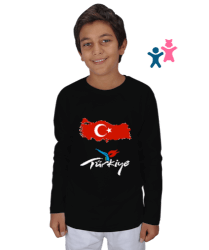 Türkiye,Türkiye bayrağı,Türkiye Haritası. Siyah Çocuk Unisex Uzunkollu