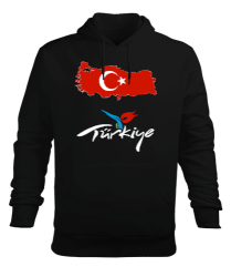 Türkiye,Türkiye bayrağı,Türkiye Haritası. Siyah Erkek Kapüşonlu Hoodie Sweatshirt