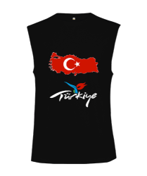 Türkiye,Türkiye bayrağı,Türkiye Haritası. Siyah Kesik Kol Unisex Tişört