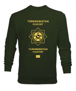 Türkmenistan,Turkmenistan,Türkmenistan Bayrağı,Türkmenistan logosu,Turkmenistan flag. Haki Yeşili Erkek Sweatshirt