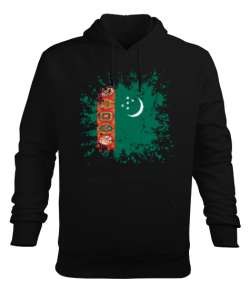 Türkmenistan,Turkmenistan,Türkmenistan Bayrağı,Türkmenistan logosu,Turkmenistan flag. Siyah Erkek Kapüşonlu Hoodie Sweatshirt