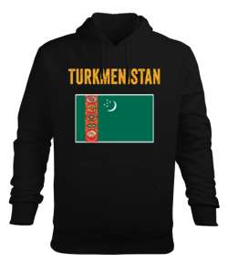 Türkmenistan,Turkmenistan,Türkmenistan Bayrağı,Türkmenistan logosu,Turkmenistan flag. Siyah Erkek Kapüşonlu Hoodie Sweatshirt