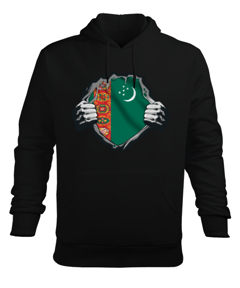 Türkmenistan,Turkmenistan,Türkmenistan Bayrağı,Türkmenistan logosu,Turkmenistan flag. Siyah Erkek Kapüşonlu Hoodie Sweatshirt