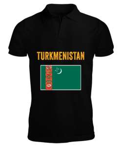 Türkmenistan,Turkmenistan,Türkmenistan Bayrağı,Türkmenistan logosu,Turkmenistan flag. Siyah Erkek Kısa Kol Polo Yaka