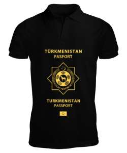 Türkmenistan,Turkmenistan,Türkmenistan Bayrağı,Türkmenistan logosu,Turkmenistan flag. Siyah Erkek Kısa Kol Polo Yaka