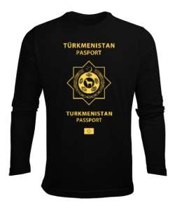 Türkmenistan,Turkmenistan,Türkmenistan Bayrağı,Türkmenistan logosu,Turkmenistan flag. Siyah Erkek Uzun Kol Yazlık Tişört