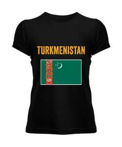 Türkmenistan,Turkmenistan,Türkmenistan Bayrağı,Türkmenistan logosu,Turkmenistan flag. Siyah Kadın Tişört