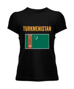 Türkmenistan,Turkmenistan,Türkmenistan Bayrağı,Türkmenistan logosu,Turkmenistan flag. Siyah Kadın Tişört