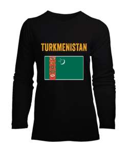 Türkmenistan,Turkmenistan,Türkmenistan Bayrağı,Türkmenistan logosu,Turkmenistan flag. Siyah Kadın Uzun Kol Tişört