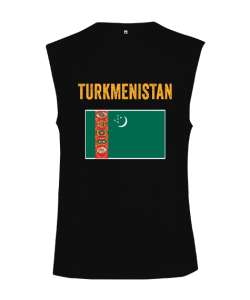 Türkmenistan,Turkmenistan,Türkmenistan Bayrağı,Türkmenistan logosu,Turkmenistan flag. Siyah Kesik Kol Unisex Tişört