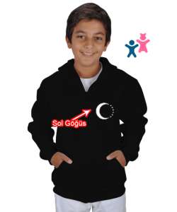 Türkmenli,Türkmen bayrağı,Göktürk,Türkiye. Siyah Çocuk Kapüşonlu Hoodie Fermuarlı