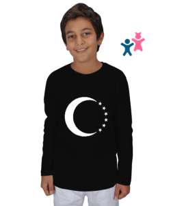 Türkmenli,Türkmen bayrağı,Göktürk,Türkiye. Siyah Çocuk Unisex Uzunkollu