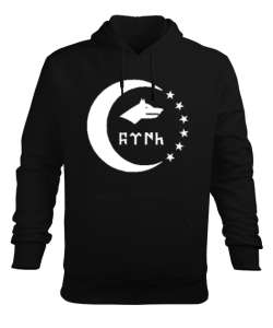 Türkmenli,Türkmen bayrağı,Göktürk,Türkiye. Siyah Erkek Kapüşonlu Hoodie Sweatshirt