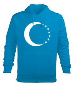 Türkmenli,Türkmen bayrağı,Göktürk,Türkiye. Turkuaz Erkek Kapüşonlu Hoodie Sweatshirt