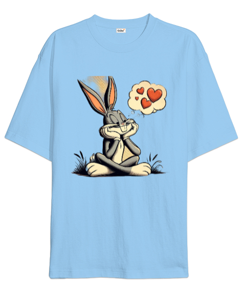 Tisho - Turkuaz Bugs Bunny Lover Buz Mavisi Oversize Unisex Tişört