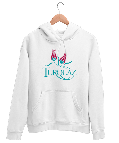 Tisho - Turkuaz - Lale Beyaz Unisex Kapşonlu Sweatshirt