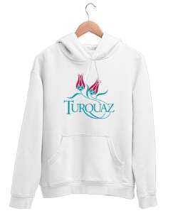 Turkuaz - Lale Beyaz Unisex Kapşonlu Sweatshirt