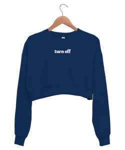 Turn Off Lacivert Kadın Crop Sweatshirt