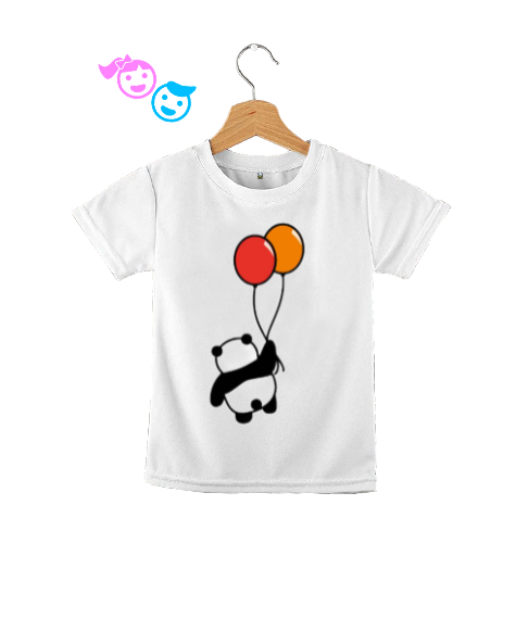 Tisho - Turuncu ve kırmızı balonlu panda baskılı Beyaz Çocuk Unisex