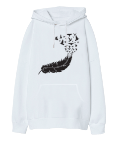 Tüy Desenli Oversize Unisex Kapüşonlu Sweatshirt