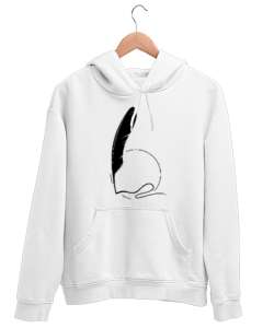 Tüy ve İzi Beyaz Unisex Kapşonlu Sweatshirt