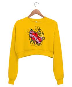 TWİN HEART Sarı Kadın Crop Sweatshirt