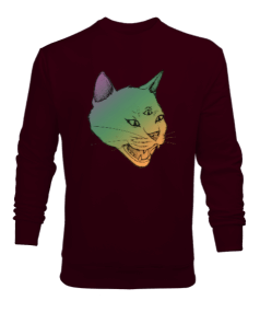 Üç Gözlü Kedi Baskılı Erkek Sweatshirt