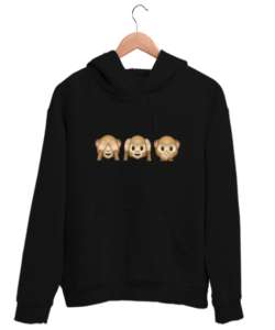 Üç maymun Siyah Unisex Kapşonlu Sweatshirt