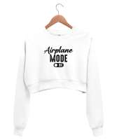 Uçak Modu Açık - Airplane Mode Beyaz Kadın Crop Sweatshirt - Thumbnail