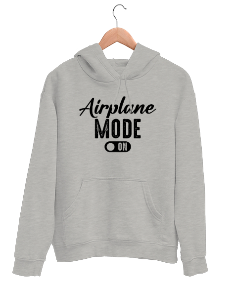 Tisho - Uçak Modu Açık - Airplane Mode Gri Unisex Kapşonlu Sweatshirt