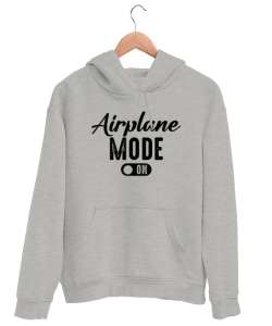 Uçak Modu Açık - Airplane Mode Gri Unisex Kapşonlu Sweatshirt