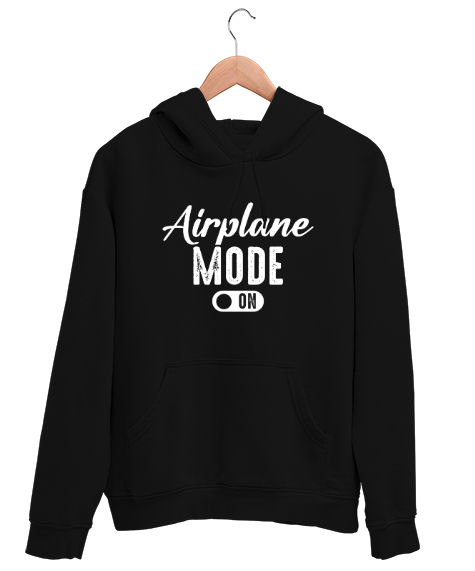 Tisho - Uçak Modu Açık - Airplane Mode Siyah Unisex Kapşonlu Sweatshirt