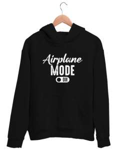 Uçak Modu Açık - Airplane Mode Siyah Unisex Kapşonlu Sweatshirt