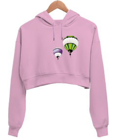 Uçan balon temalı Kadın Crop Hoodie Kapüşonlu Sweatshirt