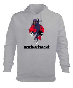 Uchiha İtachi Gri Tasarım Gri Erkek Kapüşonlu Hoodie Sweatshirt