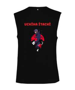 Uchiha İtachi Kesik Kol Tasarım Siyah Kesik Kol Unisex Tişört