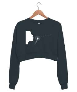 Üflemek Uçuşmak Füme Kadın Crop Sweatshirt