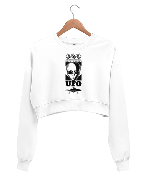 Ufo - Alien - Uzaylı Beyaz Kadın Crop Sweatshirt