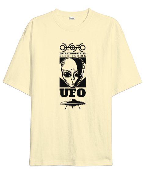 Ufo - Alien - Uzaylı Krem Oversize Unisex Tişört