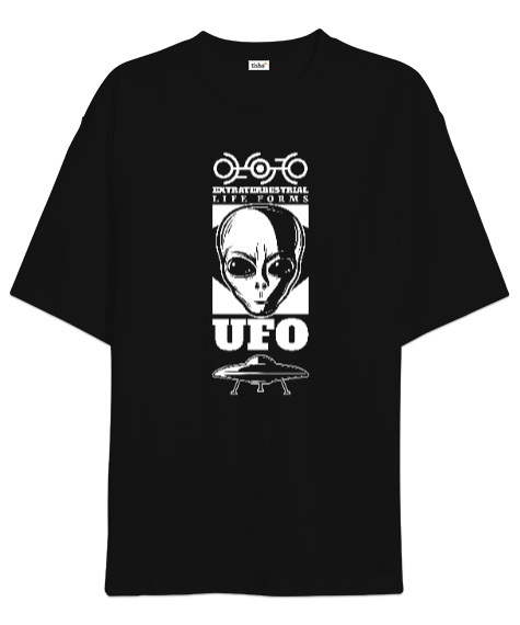 Ufo - Alien - Uzaylı Siyah Oversize Unisex Tişört