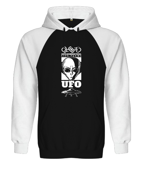 Ufo - Alien - Uzaylı Siyah/Beyaz Orjinal Reglan Hoodie Unisex Sweatshirt