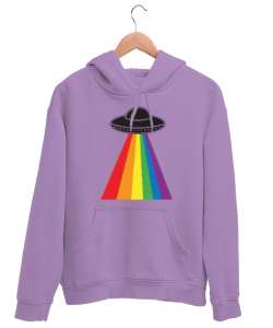 Ufo gökkuşağı renkli onur Lila Unisex Kapşonlu Sweatshirt