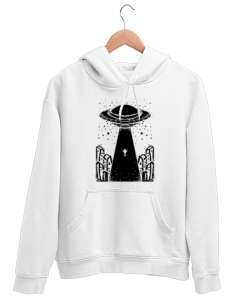 Ufo ve Uzaylılar Beyaz Unisex Kapşonlu Sweatshirt