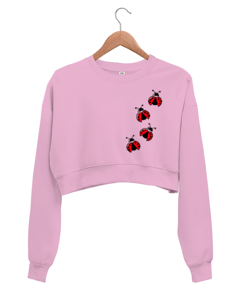 Tisho - Uğur Böcekleri - Ladybug Pembe Kadın Crop Sweatshirt