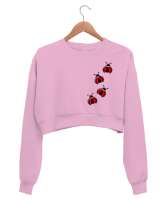 Uğur Böcekleri - Ladybug Pembe Kadın Crop Sweatshirt - Thumbnail