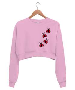 Uğur Böcekleri - Ladybug Pembe Kadın Crop Sweatshirt