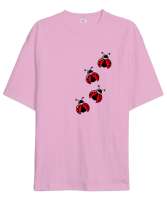 Uğur Böcekleri - Ladybug Pembe Oversize Unisex Tişört - Thumbnail