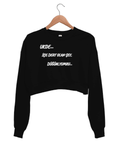 UKDE SİYAH CROP SWEAT Kadın Crop Sweatshirt